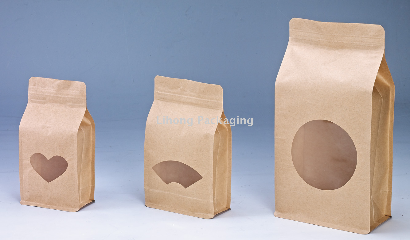 kraft paper standing pouch coffee flat bottom bag
