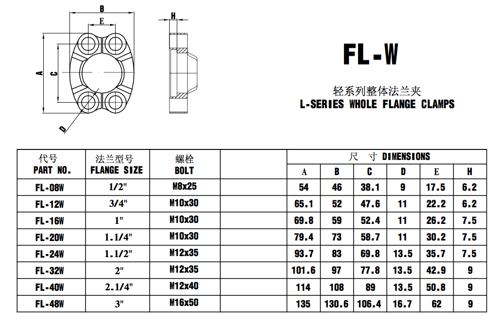 fl-w輕型系列全法蘭夾具液壓軟管夾